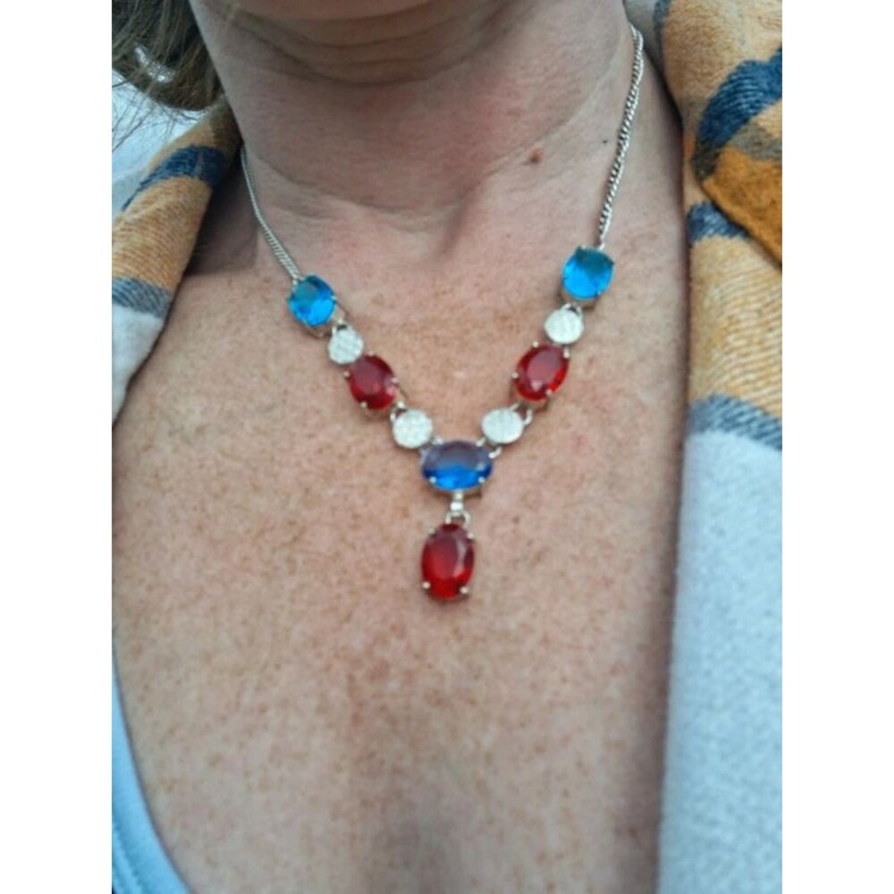 Tanzanite Garnet Necklace 16 Inch | Americana | Red White and Blue Statement
